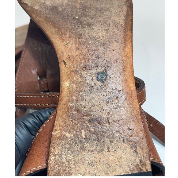 Authentic Gucci Horsebit Brown Leather Sandal Silver Buckle Size US 6.5 - Picture 7 of 10